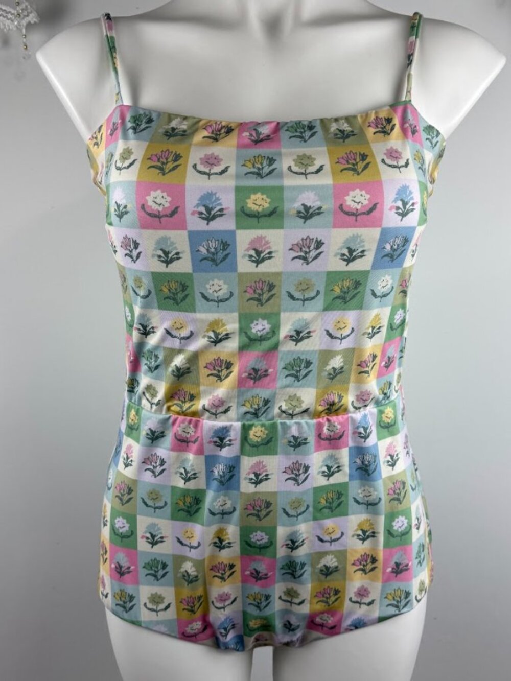Julia Berolzheimer x Hermoza Checkered Floral One Piece Swimsuit Size 14